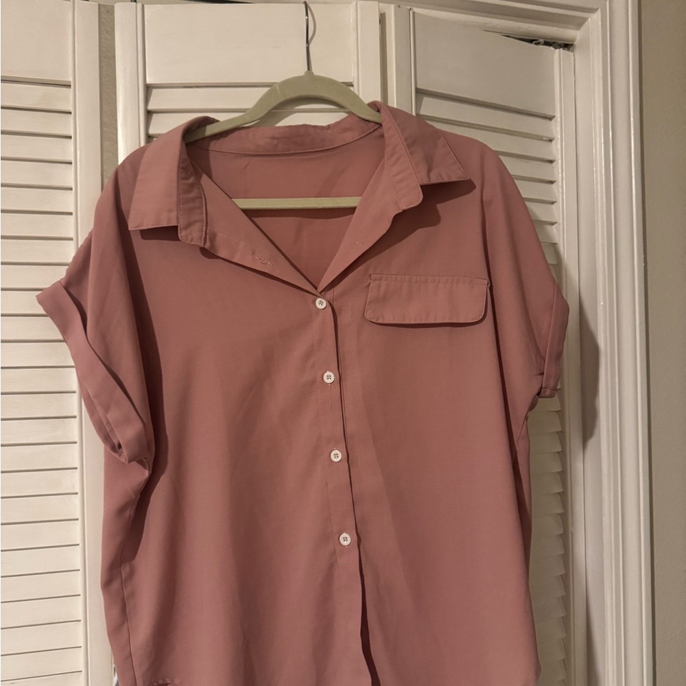 Pink Button-Up Blouse